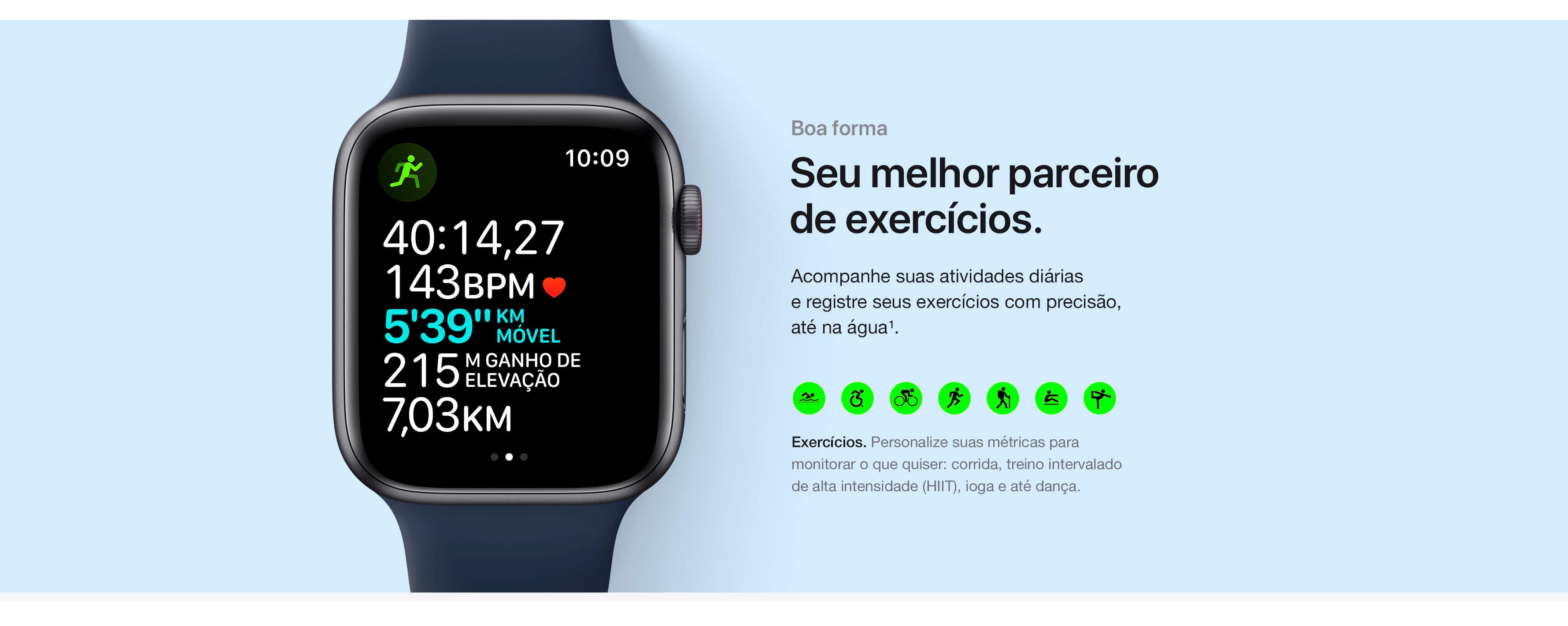 Apple Watch SE GPS 44mm Caixa Cinza-Espacial de Alumínio com Pulseira Esportiva Preta
